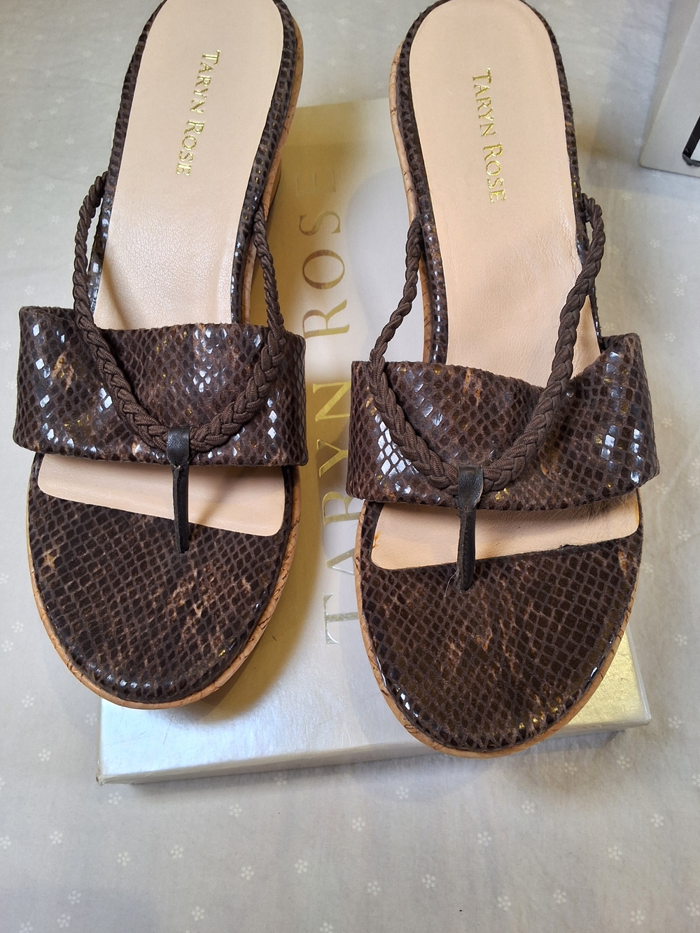 Taryn Rose Brown Braided Toe-Loop Mule